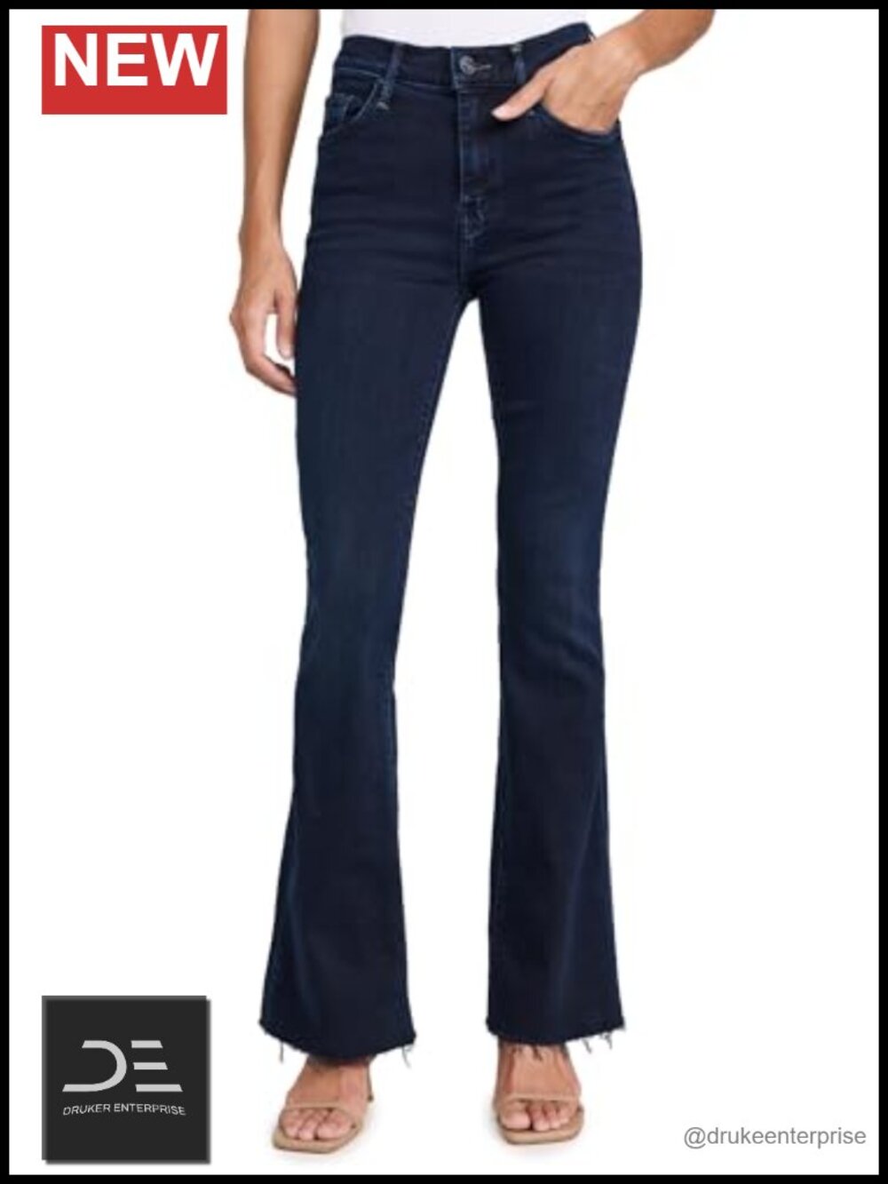 Mid-Rise Flared Stretch Denim Jeans with Frayed Hem